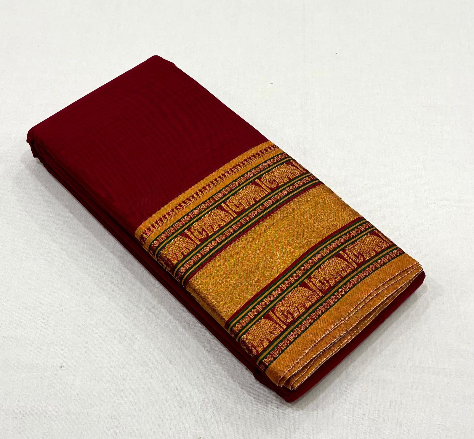 Jari Woven Elephant Border Pure Cotton Saree